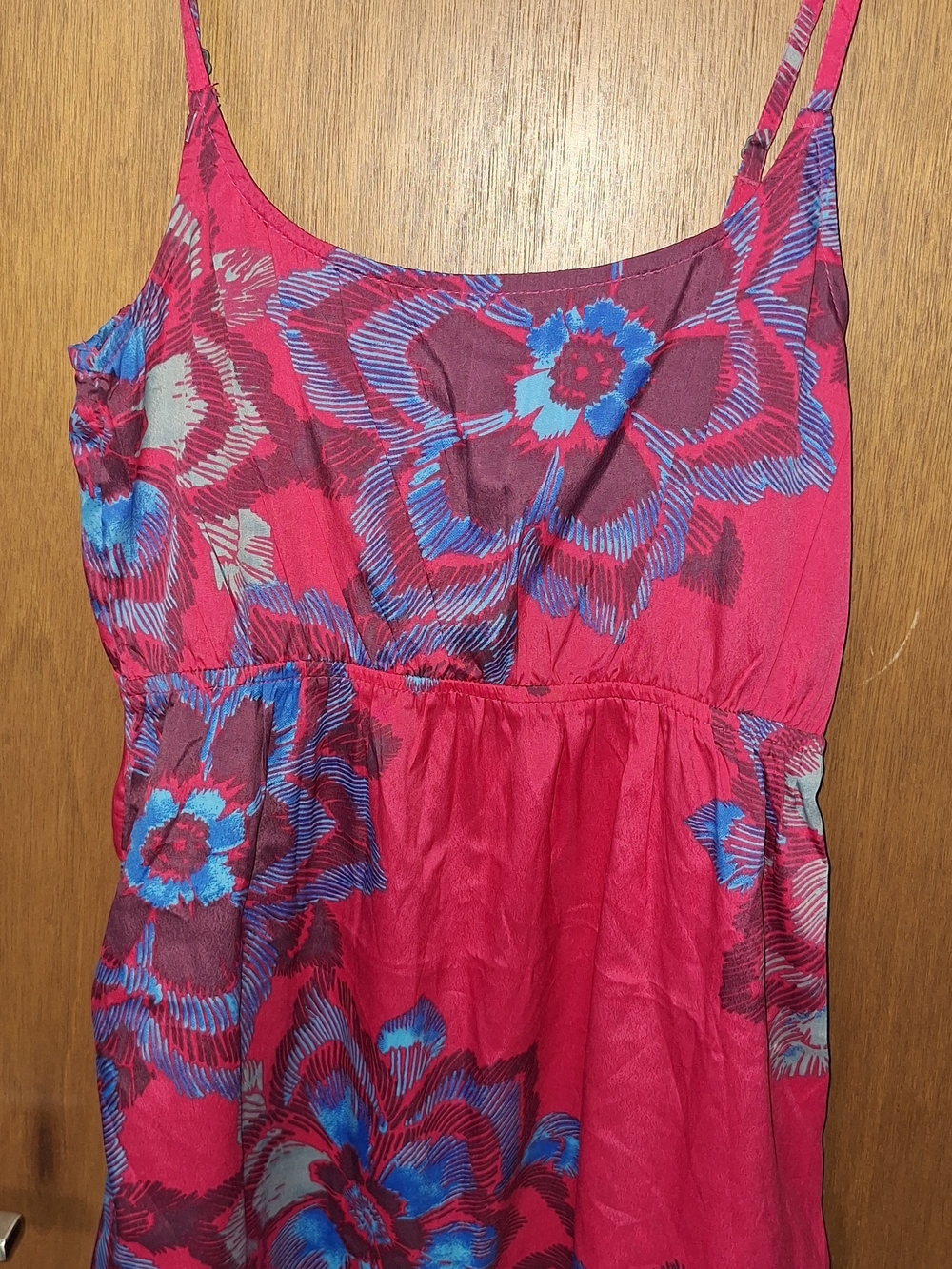 Roxy Pink Floral Spaghetti-Strap Dress with Blue Accents